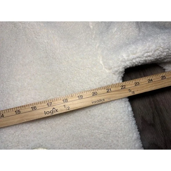 Levis Sherpa Fleece Jacket Cream Off White Geometric Trim Zip Up Womens Small - Picture 8 of 13